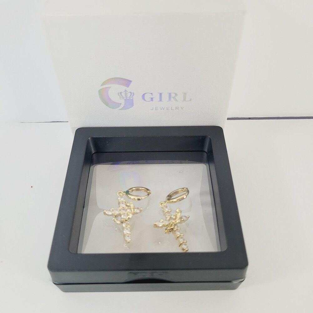 G Girl Jewelry Gold Tone Rhinestone Cross Huggie Dangle Drop Earrings Womens